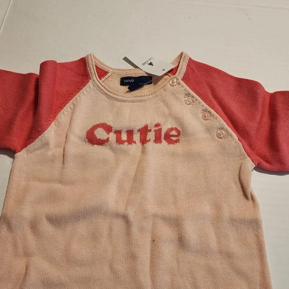 New Baby Gap Peach & Red Knit Romper Cutie 12-18 Months 100% Cotton